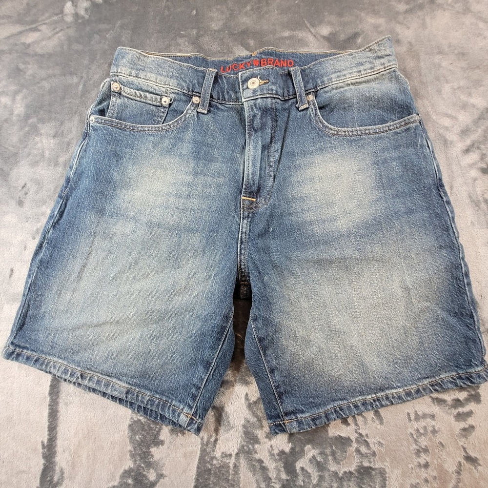 Lucky Brand Mens Loose Denim Shorts Medium Wash Mid Rise Stretch Size 30